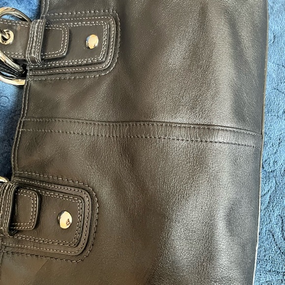 Black leather Coach purse with gray interior.  Excellent condition - Picture 3 of 12